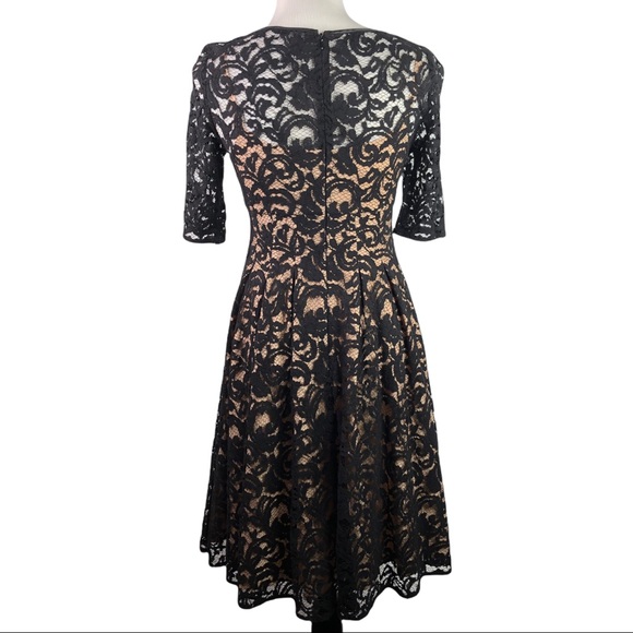 Adrianna Papell Black Lace & Nude Midi Cocktail Night Out Dress Women's Size 2 - Picture 2 of 8
